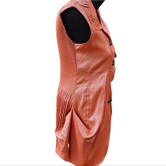 PLEATED Shirt Dress in shimmering orange / Tangerine/ salmon Size Small - Picture 3 of 10